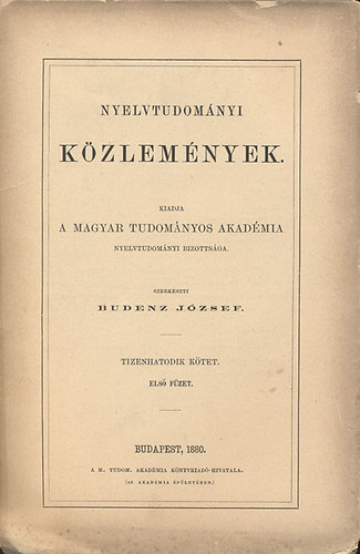 Nyelvtudomnyi kzlemnyek - 16. ktet 1. fzet - 1880