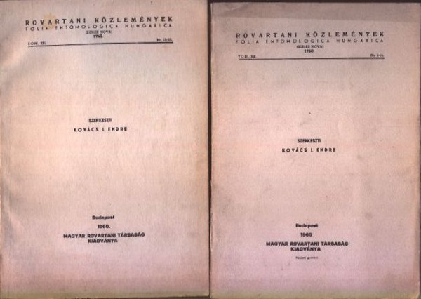 Rovartani kzlemnyek - Folia Entomologica Hungarica 1960. I-II. Tom. XIII. Nr. 1-25.