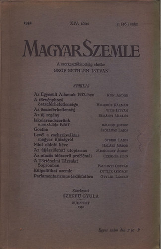 Magyar Szemle 1932. v XIV. ktet 4.(56.) szm