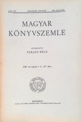 Magyar knyvszemle - 1946. vi folyam I-IV. fzet