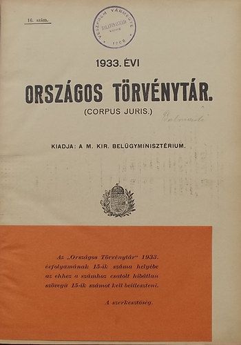 1933. vi Orszgos Trvnytr. (Corpus juris.)
