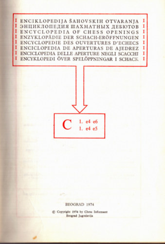 Enciklopedija Sahovskih Otvaranja C 1 (1974)