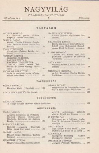 Nagyvilg (Vilgirodalmi folyirat) I-II., VIII. vf. 1-12. szm, 1963 (Kt ktetben)