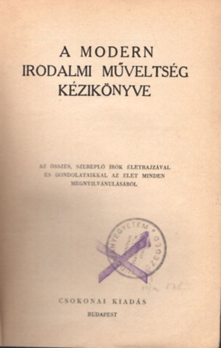 A modern irodalmi mveltsg kziknyve