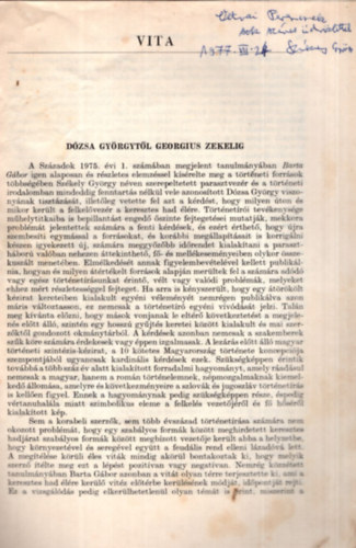 Székely György - Dózsa Györgytől Georgius Zekelig - Különlenyomat - Dedikált