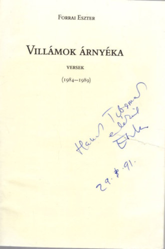 Villmok rnyka - versek (1984-1989 ) - dediklt