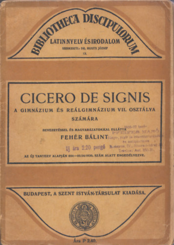 Cicero de Signis-A gimn�zium �s re�lgimn�zium VII. oszt�lya sz�m�ra