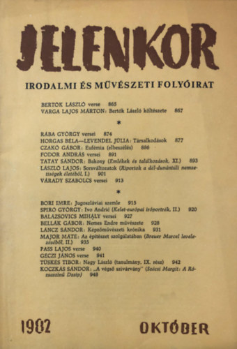 Jelenkor - Irodalmi �s m�v�szeti foly�irat 1982 okt�ber