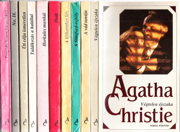 10 db. Agatha Christie krimi: Vgtelen jszaka + A vd tanja + A Sittaford-rejtly + A lthatatlan kz + rk + Herkules munki + Tallkozs a halllal + ti clja ismeretlen + No. 16. + Tragdia hrom felvonsban