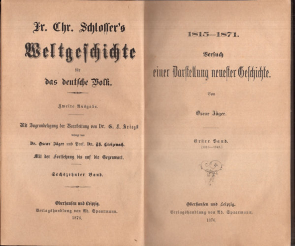 Dr. Oscar Jager - Weltgeschichte (Berfud einer Darstellung neuelter Geschichte) 1815-1871