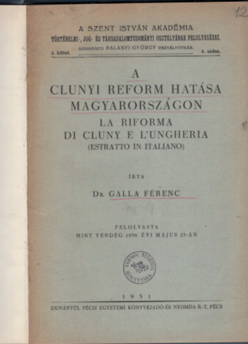 A clunyi reform hatsa Magyarorszgon (La riforma di clunyi e l'Ungheria)