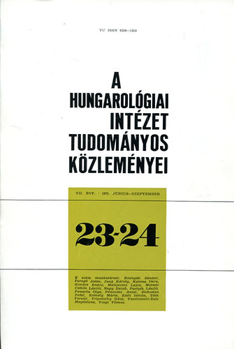 A Hungarolgiai Intzet tudomnyos kzlemnyei VII. vf. 23-24