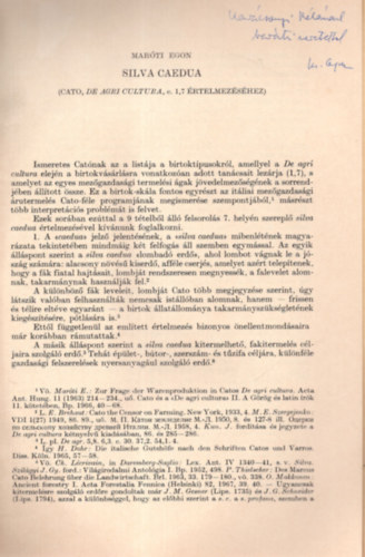 Silva caedua (K�l�nlenyomat az Antik Tanulm�nyok 1972/XIX/2. sz�m�b�l, Dedik�lt)