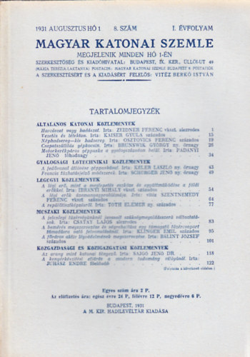 Magyar Katonai Szemle 1931. augusztus (I. �vf, 8. sz�m)
