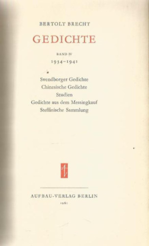 Bertolt Brecht Gedichte IV. (1934-1941)