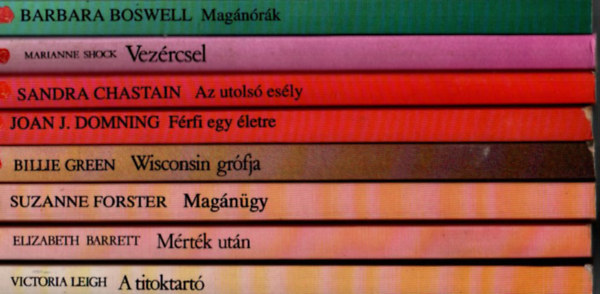 8 db Vrs Rzsa egytt: A titoktart, Mrtk utn, Magngy, Wisconsin grfja, Frfi egy letre, Az utols esly, Vezrcsel, Magnrk.