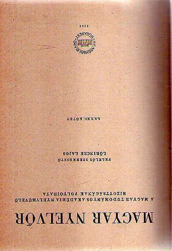 Magyar nyelvr - 85.vfolyam - 1961 teljes