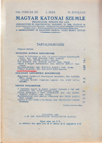 Magyar katonai szemle VI. �vf. 2. sz�m (1936. febru�r)