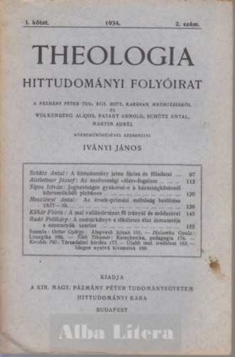 Theologia hittudomnyi folyirat I. ktet 1934. 2. szm