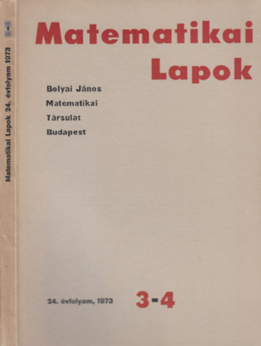 2 db Matematikai Lapok (24.vfolyam 1973. 3-4. + 26.vfolyam 1975. 1-2.)