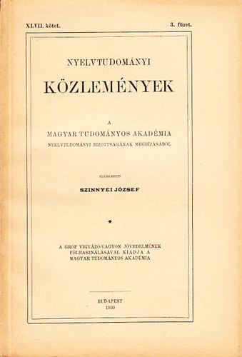 Nyelvtudomnyi kzlemnyek - XLVII. ktet 3. fzet - 1930.