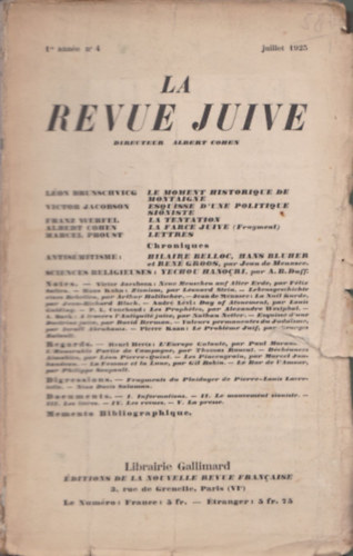 La Revue Juive 1re anne no 4 - juillet 1925