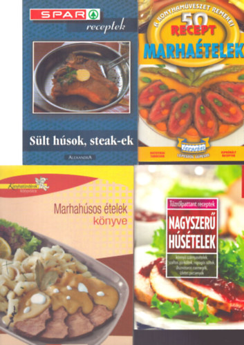 4 db h�sos szak�csk�nyv: S�lt h�sok, steak-ek - Marha�telek - Nagyszer� h�s�telek - Marhah�sos �telek k�nyve