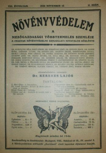 Dr. Kerekes Lajos  (szerk.) - Nvnyvdelem VIII. vfolyam 11. szm