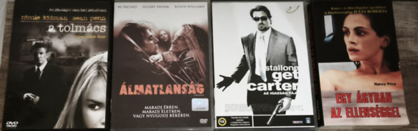 3db akci�thriller DVD + aj�nd�k k�nyv - A tolm�cs (Nicole Kidman, Sean Penn), �lmatlans�g (Al Pacino, Hilary Swank, Robin Williams), Get Carter-Az igazs�g f�j (Sylvester Stallone) + Nancy Price-Egy �gyban az ellens�ggel