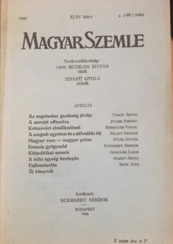 Magyar Szemle XLIV. ktet 1943 prilis
