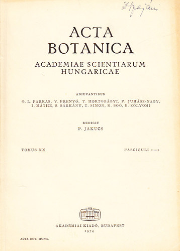 Acta Botanica - A Magyar Tudomnyos Akadmia botanikai kzlemnyei (Tomus XX., Fasciculi 1-2.)