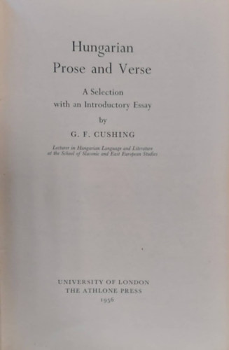 Hungarian Prose and Verse