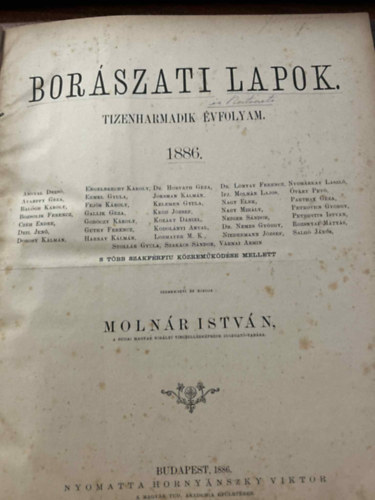 Molnr Istvn - Borszati lapok 1886 Tizenharmadik vfolyam egybektve