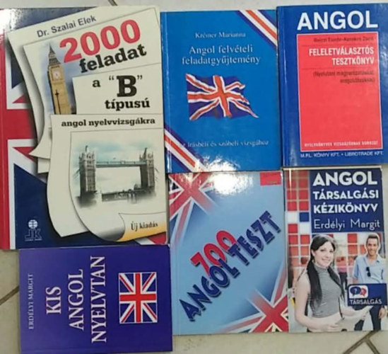 6 db-os K�NYVMENT� AJ�NLAT, angol nyelvtanul�shoz: Angol feleletv�laszt�s tesztk�nyv+ 700 angol teszt+ Kis angol nyelvtan+ Angol t�rsalg�si k�zik�nyv+ Angol felv�teli feladatgy�jtem�ny+ 2000 feladat a "B" t�pus� angol nyelvvizsg�kra