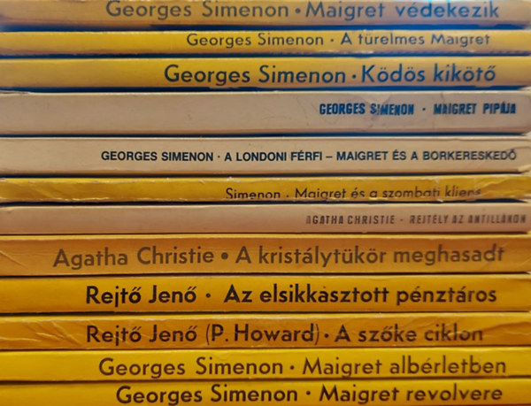 12 db Krimi: Maigret vdekezik, A trelmes Maigret, Kds kikt, Maigret pipja, A londoni frfi - Maigret s a borkeresked, Maigret s a szombati kliens, Relytly az antillkon, A kristlytkr meghasadt, Az elsikkasztott pnztr