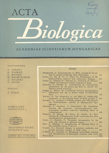 Acta Biologica (A Magyar Tudomnyos Akadmia biolgiai kzlemnyei)- Tomus XXV., Fasciculus 3.