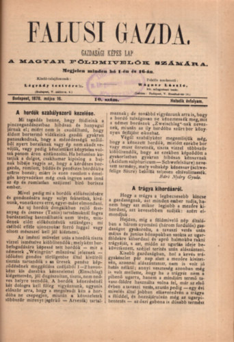 Falusi Gazda a magyar fldmivelk szmra 1878 vfolyam  - Ritka gazdasgi kpes lap ( 17 szm egybektve )