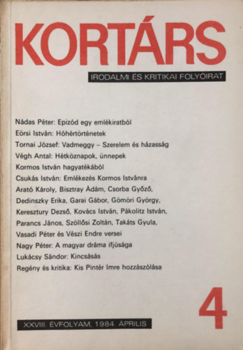 Kort�rs - Irodalmi �s kritikai foly�irat 4 - XXVIII. 1984 �prilis