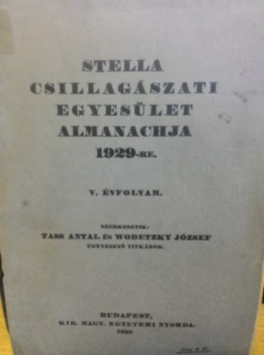 Stella Csillagszati Egyeslet almanachja 1929-re