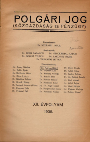 Polgri jog ( Kzgazdasg s pnzgy ) XII. vfolyam 1936.