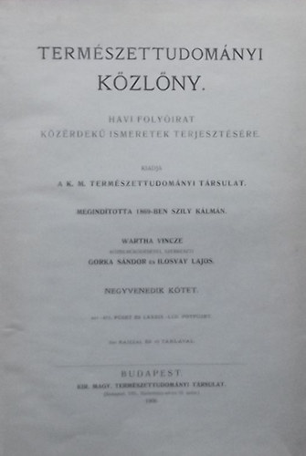 Wartha-Gorka-Ilosvay - Termszettudomnyi kzlny 1908 (40. ktet)