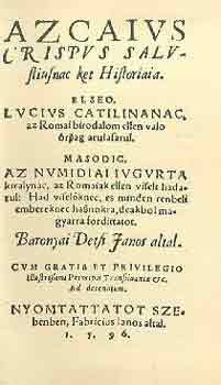 Az Caius Crispus Sallustiusnak kt histrija (Szeben 1596)