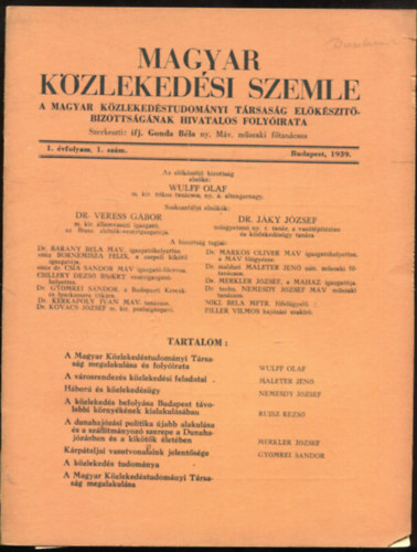 ifj. Gonda Bla - Magyar Kzlekedsi szemle I. vfolyam 1. szm