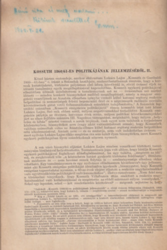 Kossuth 1860/61-es politikjnak jellemzsrl. II. (klnlenyomat)