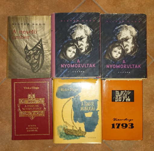 5 m� 6 k�tetben Victor Hug�t�l: A p�rizsi Notre-Dame, 1793, A tenger farkasai, A nyomorultak I-II., A nevet� ember