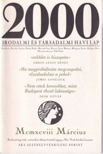 2000 Irodalmi s Trsadalmi Havi Lap - 1998. Mrcius