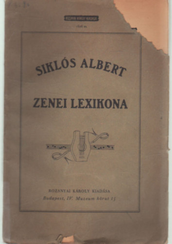 Sikls Albert zenei lexikona I. Trgyi lexikon