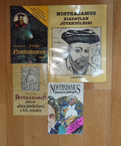 4 k�nyv Nostradamusr�l: J�slatok az ezredv�gr�l, Nostredamus �lete �s j�vend�l�sei a XX. sz�zadban, A nagy Nostradamus k�nyv, Nostradamus kiadatlan j�vend�l�sei