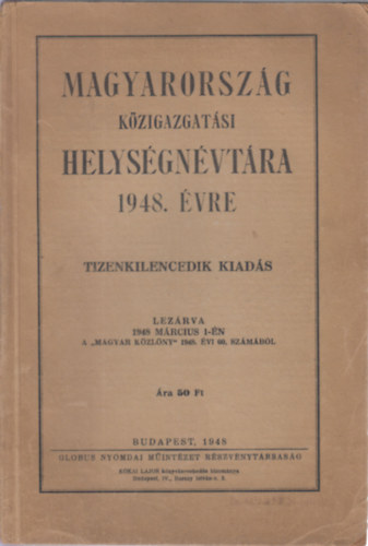 Magyarorszg kzigazgatsi helysgnvtra 1948.vre