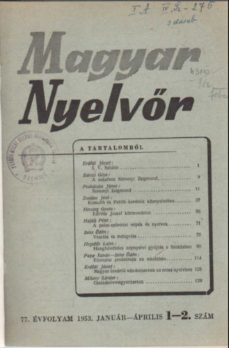 Magyar nyelvr 1953  vi teljes vfolyam (egybektve )